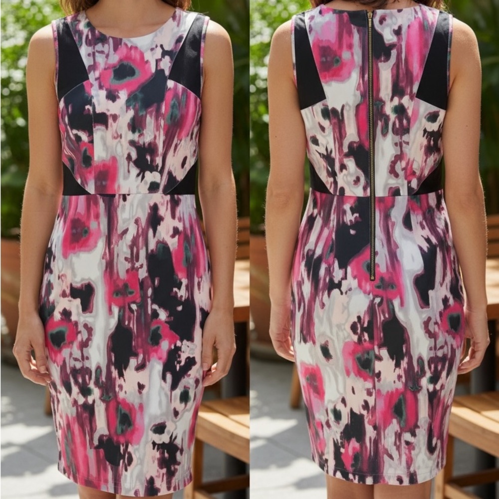 XOXO Vibrant Pink and Black Midi Dress